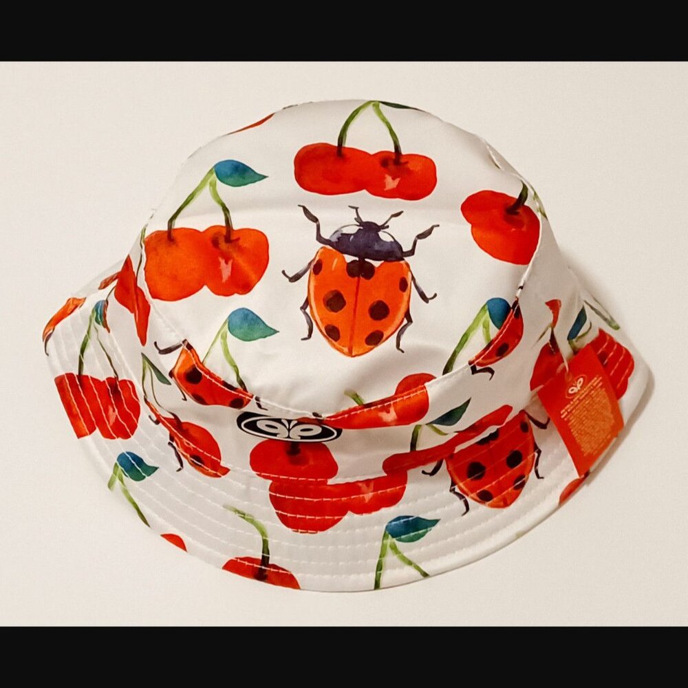 Petals and Peacocks Ladybug and Cherry White Bucket Hat NWT